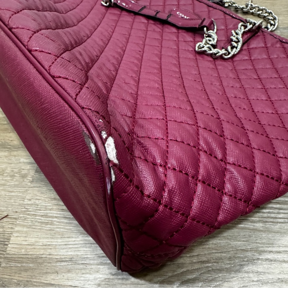 Coach Metro Quilted Chain Tote Purse Cranberry/Claret, Large Size, Style #F32905 - Picture 7 of 11